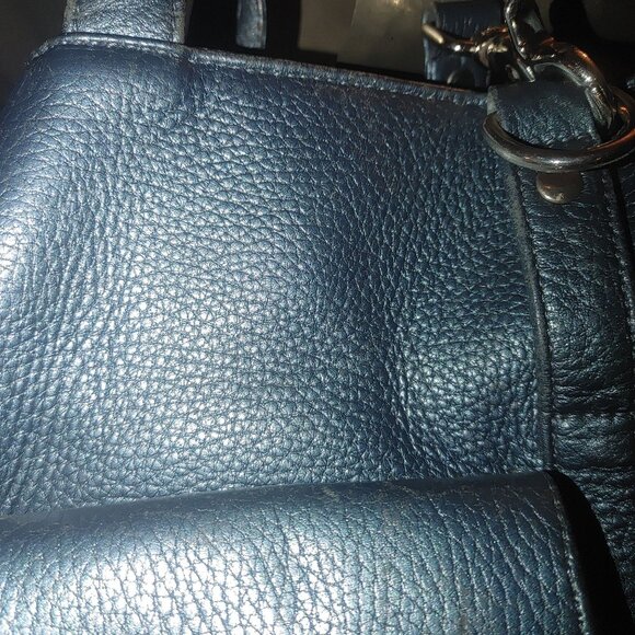 Botkier Metallic Teal Leather Handbag Dual Front Pockets Snap Closure - Picture 10 of 10